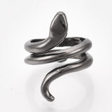 Alloy Cuff Finger Ring Snake Antique Silver Black Size 5 Adjustable 15.5mm P464