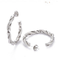 Stainless Steel Half Hoop Earrings Stud  Hypoallergenic Twisted Ring Gold  Z279