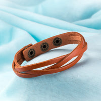 Leather Bracelet Beige  Orange Brown 8.5 Inches 13MM Push button L466
