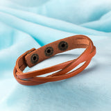 Leather Bracelet Beige  Orange Brown 8.5 Inches 13MM Push button L466