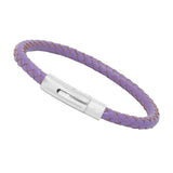 Unisex Men's Genuine  Leather Stainless Steel Magnetic Clasp Bracelet Purple