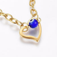 Stainless Steel Bracelet Evil Eye Beads Lobster Heart Gold Silver 8.6" 4mm P226