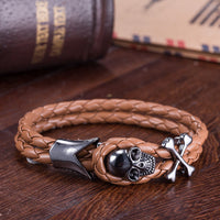 Leather Bracelet Inch Skull  8 Inches 8MM hook Clasp L439