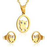 Stainless Steel Womens Unisex Set 18 Inch Necklace Earrings Owl Y92