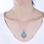 Platinum Plated Necklace Pendant Heart Kallaite  Blue 18 Inches 1MM Lobster B190