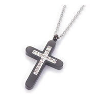 Stainless Steel Pendant Necklace Clay Rhinestone Cross Gunmetal Silver 18" Z461