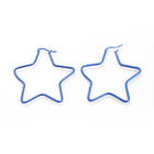 304 Stainless Steel Hoop Earrings Star Blue Green Yellow Red 1.6" To 2.3" P574