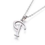 Stainless Steel Set Stud Earring Pendant Necklace Alphabet Letter 17.7" P495