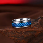 Stainless Steel Mens Band Carbon Fiber Silver Black Blue Ring B556