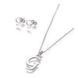 Stainless Steel Set Stud Earring Pendant Necklace Alphabet Letter 17.7" P495