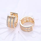 Yellow Gold Platinum Plated Earrings Hoop Huggies Zirconia Latch Back Clasp L548