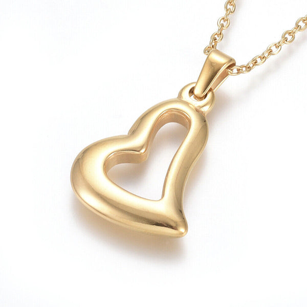 304 Stainless Steel Pendant Necklace Chain Lobster Heart Gold 17.5" 1.5mm  A244