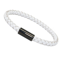 Unisex Men's Genuine  Leather Stainless Steel Magnetic Clasp Bracelet White