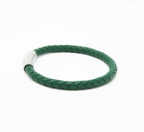 Unisex Men's Genuine Leather Stainless Steel Magnetic Clasp Bracelet Green