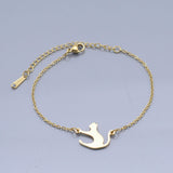 Stainless Steel Kitten Bracelet Lobster Cat Silhouette Silver Ajustable Z208