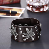 Leather Bracelet Handmade  Black 9 Inches 38MM Button Clasp L503