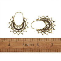 Bohemian Hoop Earrings Moon Heart Antique Gold Black Flower 35.5x39x1.5mm P353