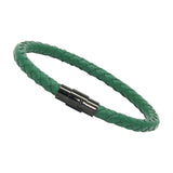 Unisex Men's Genuine Leather Stainless Steel Magnetic Clasp Bracelet Green