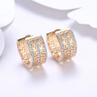 Yellow Gold Platinum Plated Earrings Hoop Huggies Zirconia Latch Back Clasp L548