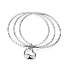 Unisex Sterling Silver Plated Yellow Gold Silver Plated Heart Bangle Charm Bracelet L68
