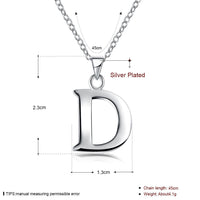 Sterling Silver Plated Necklace Women Pendant Initial Letter Alphabet B375