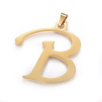 Stainless Steel Pendant 2" Earrings Necklace 17.7" Set Alphabet Letter Gold P814