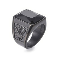 Stainless Steel Wide Band Ring Cannabis Pot Leaf Hemp Leaf Black Red Z675