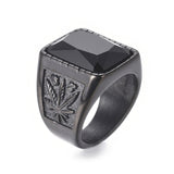 Stainless Steel Wide Band Ring Cannabis Pot Leaf Hemp Leaf Black Red Z675