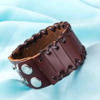 Leather Bracelet Black Brown 9.5 Inches 38MM Push button  L447