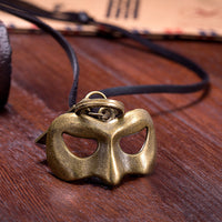 Genuine Leather Necklace Pendant Masquerade Mask Adjustable Slide Clasp B484