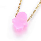 Stainless Steel Pendant Necklace Epoxy Resin Hamsa Pink Gold 18" 1.5mm A271