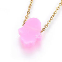 Stainless Steel Pendant Necklace Epoxy Resin Hamsa Pink Gold 18" 1.5mm A271