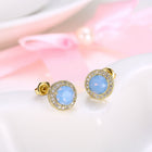 Yellow Gold Plated Earrings  Stud AAA Zirconia Opal Push Back Clasp L478