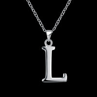 Sterling Silver Plated Necklace Women Pendant Initial Letter Alphabet B375