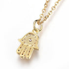 Stainless Steel Pendant Necklace Zirconia Palm Clear Gold 17.6" A394