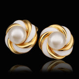 White Gold Pearl Epoxy Stud Earrings L68