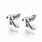 Stainless Steel Set Stud Earring Pendant Necklace Alphabet Letter 17.7" P495