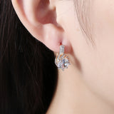 Platinum Plated Earrings Hoop Huggies AAA Zirconia Blue Latch Back Clasp L588