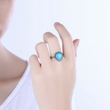 Platinum Plated Black Gunmetal Halo Plain Ring Womens Kallaite Stone Blue B501