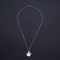 Halloween Stainless Steel Pendant Necklace Lobster Ghost Silver 15.7" 1.5mm P65