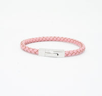 Unisex Men's Genuine Leather Stainless Steel Magnetic Clasp Bracelet Pink