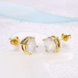 Yellow Gold Plated Earrings  Stud Opal  Push Back Clasp L479