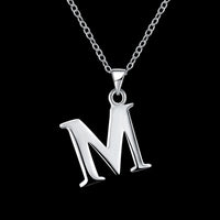 Sterling Silver Plated Necklace Women Pendant Initial Letter Alphabet B375