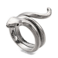 Alloy Cuff Finger Ring Snake Antique Silver Black Size 5 Adjustable 15.5mm P464