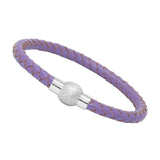 Unisex Men's Genuine  Leather Stainless Steel Magnetic Clasp Bracelet Purple