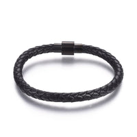 Leather Cord Bracelet Stainless Steel Magnetic Clasp Gunmetal Rown 8.3" A59