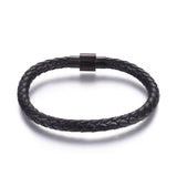 Leather Cord Bracelet Stainless Steel Magnetic Clasp Gunmetal Rown 8.3" A59