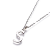 Stainless Steel Set Stud Earring Pendant Necklace Alphabet Letter 17.7" P495