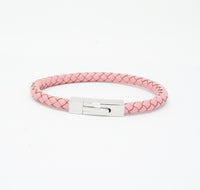 Unisex Men's Genuine Leather Stainless Steel Magnetic Clasp Bracelet Pink