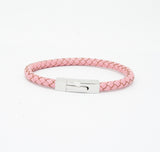 Unisex Men's Genuine Leather Stainless Steel Magnetic Clasp Bracelet Pink